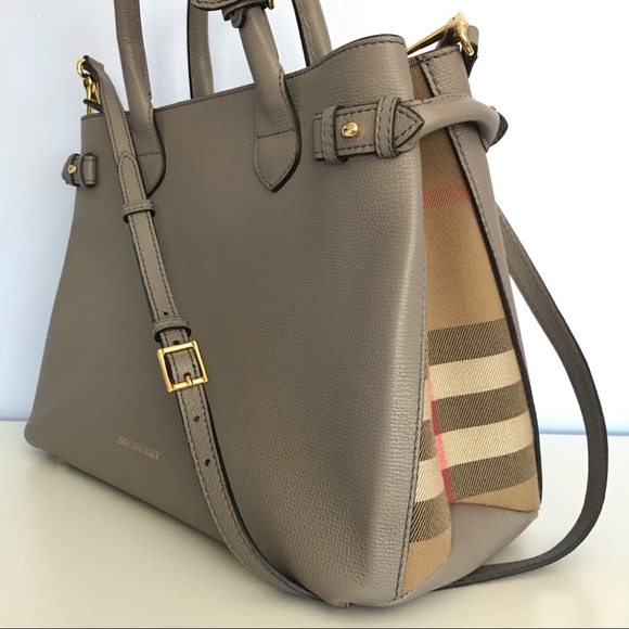 Burberry grey leather banner designer medium tote bag - Picture 2 of 13